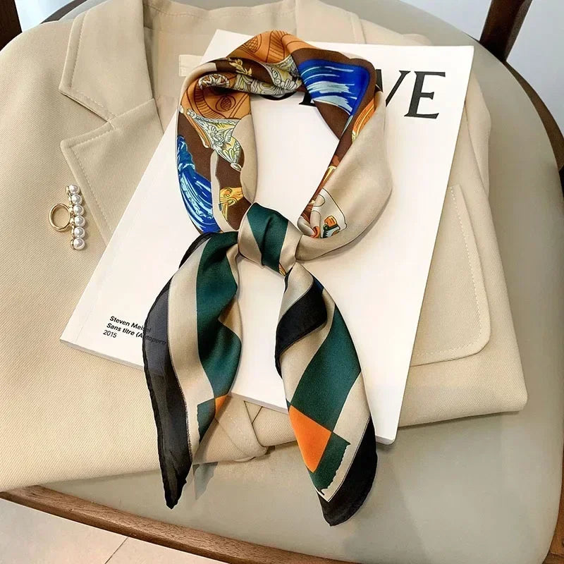 Luxury Design Print Silk Square Scarf Women