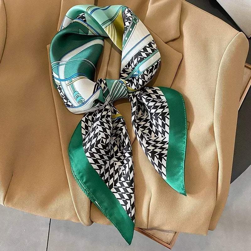 Luxury Design Print Silk Square Scarf Women