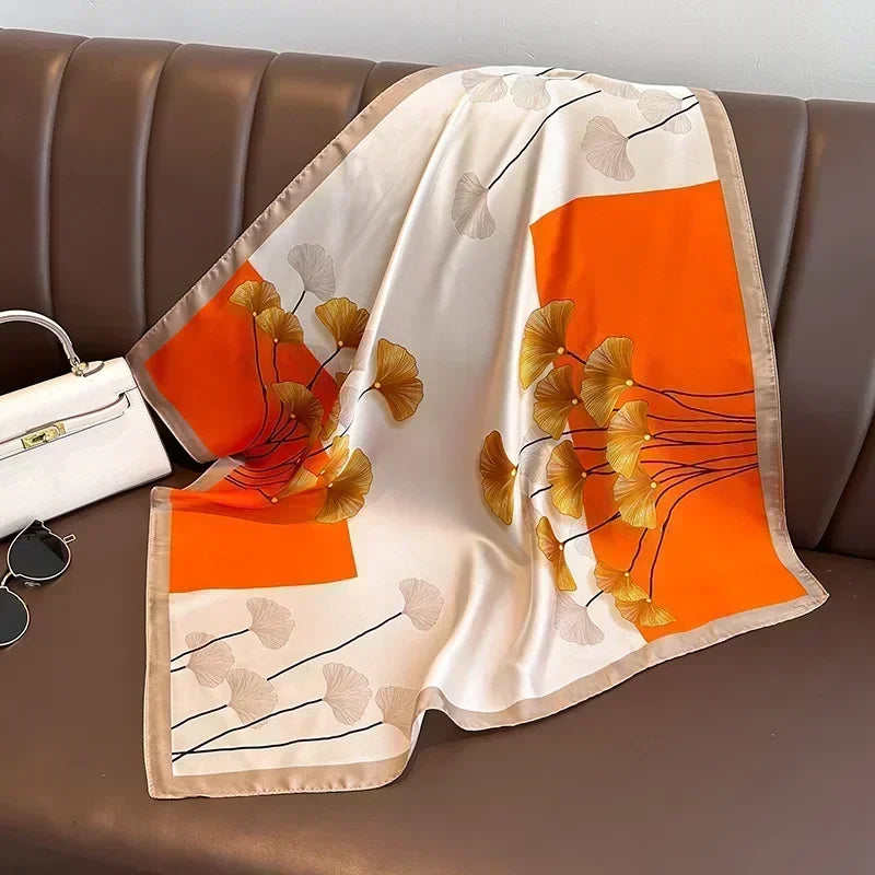 Luxury Design Print Silk Square Scarf Women