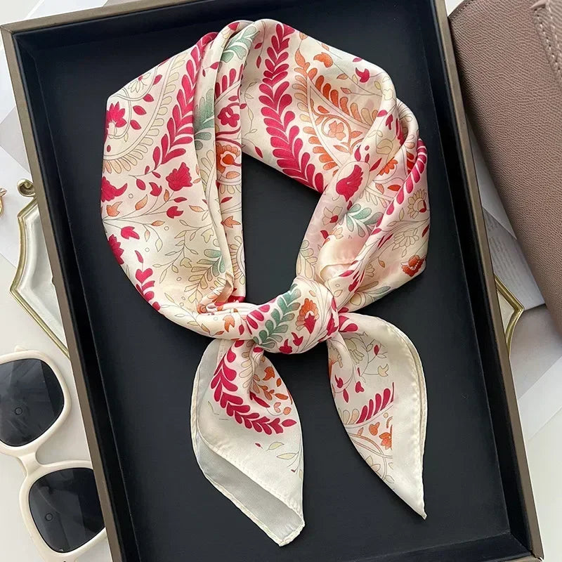 Luxury Design Print Silk Square Scarf Women