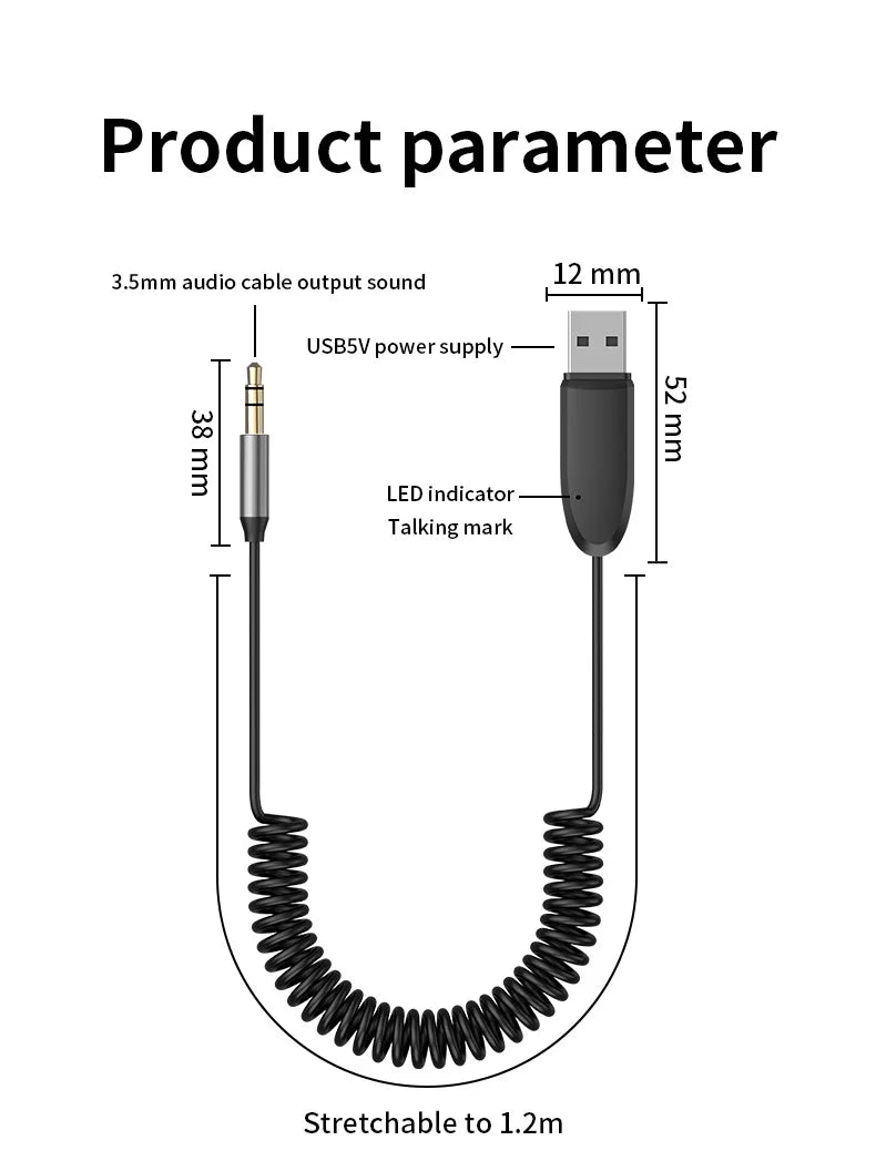 Bluetooth 5.4 Aux Adapter Trådløs bil Bluetooth 5.0-mottaker USB til 3,5 mm jack Audio Music Mic Håndfri for bilhøyttaler