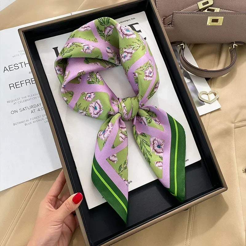 Luxury Design Print Silk Square Scarf Women