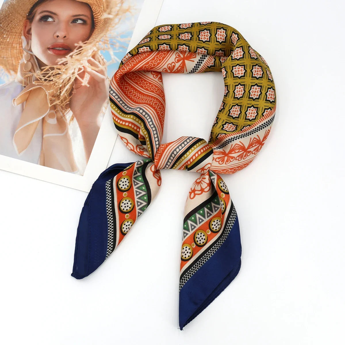 Luxury Design Print Silk Square Scarf Women