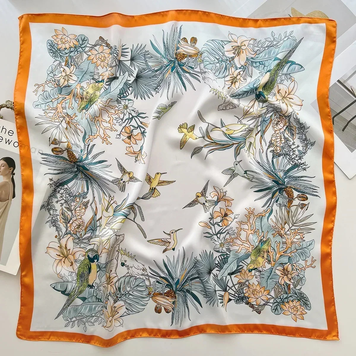 Luxury Design Print Silk Square Scarf Women