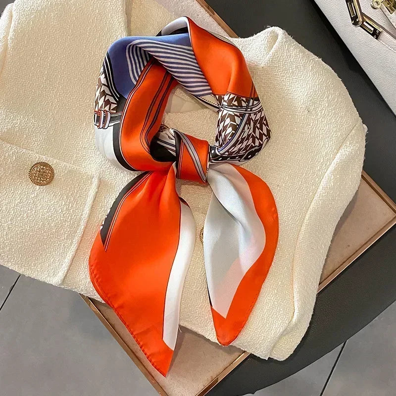 Luxury Design Print Silk Square Scarf Women