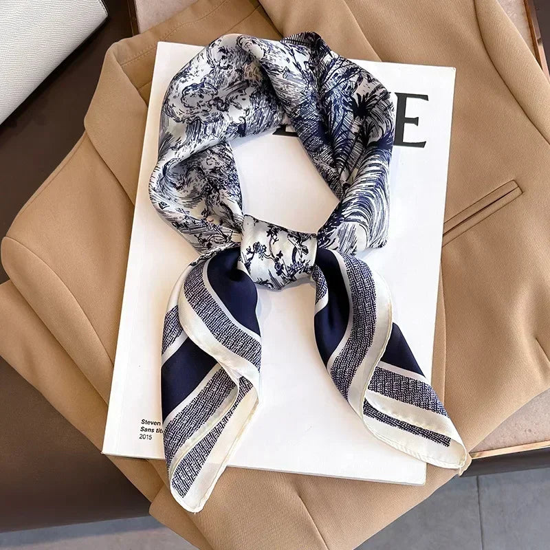 Luxury Design Print Silk Square Scarf Women