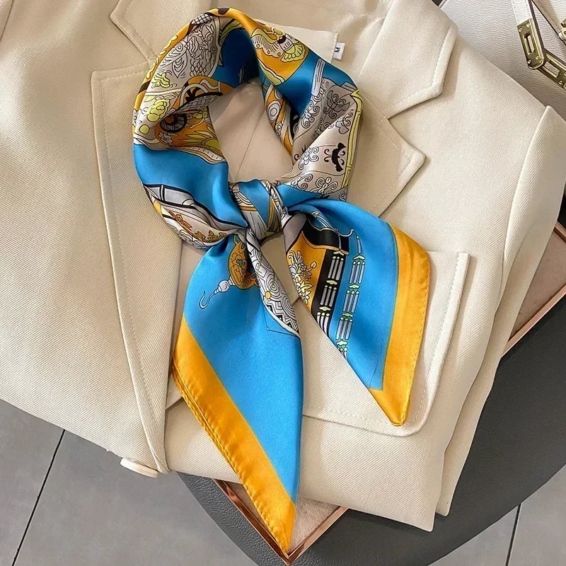 Luxury Design Print Silk Square Scarf Women