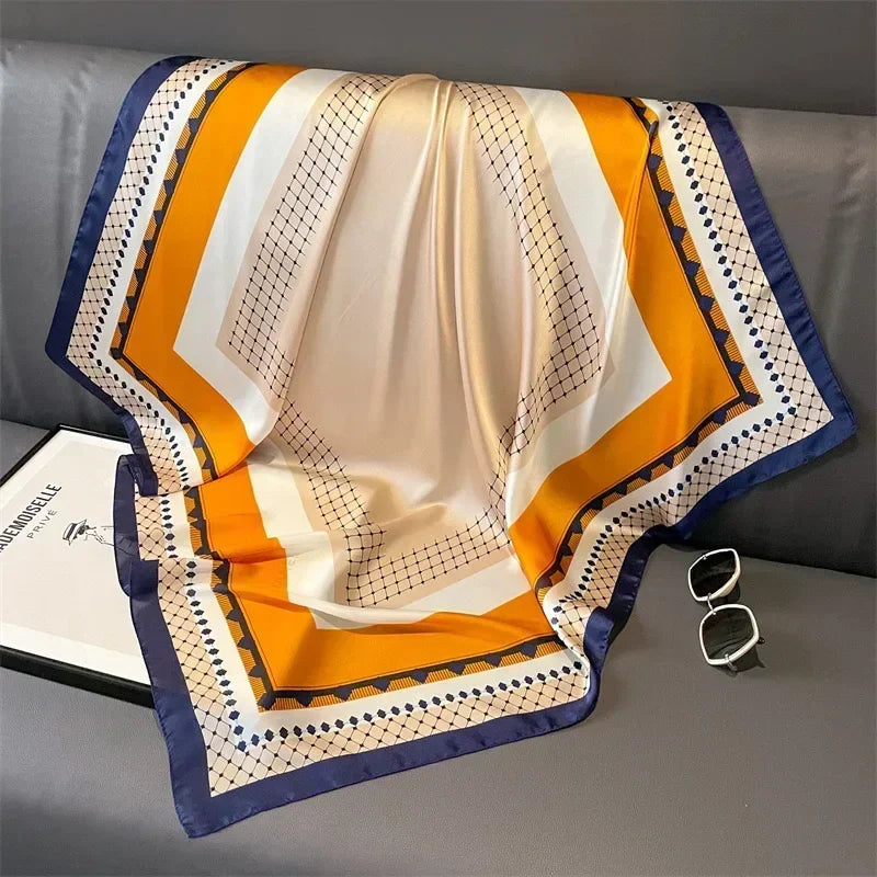 Luxury Design Print Silk Square Scarf Women