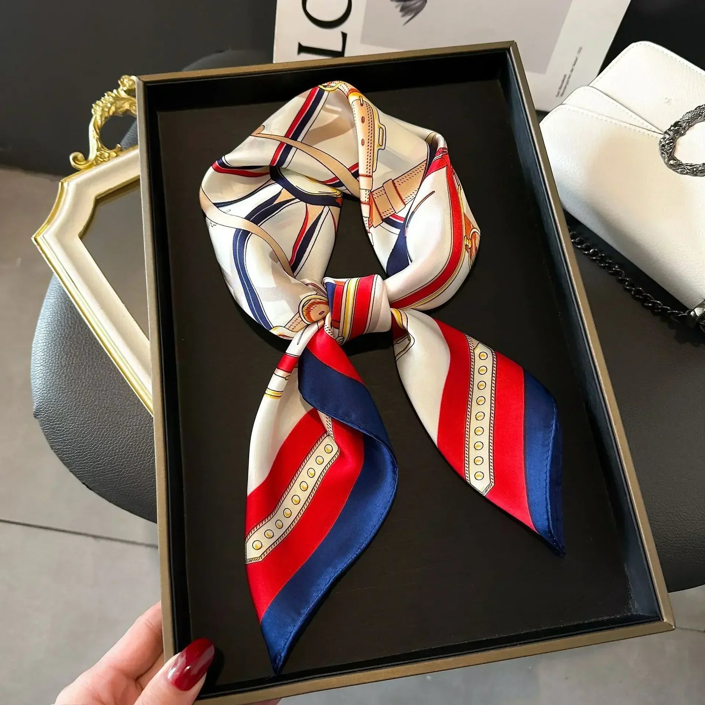 Luxury Design Print Silk Square Scarf Women