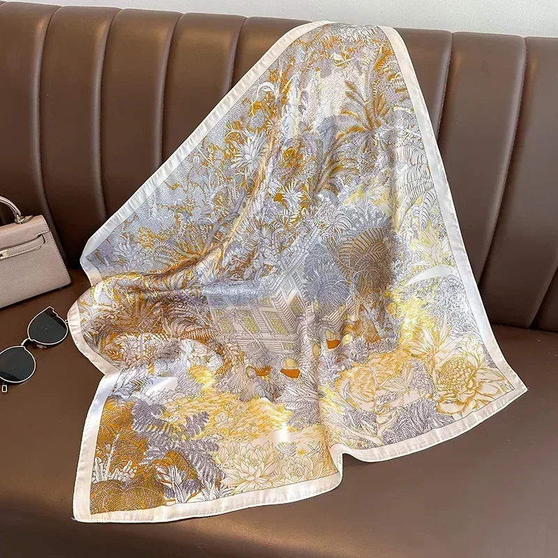 Luxury Design Print Silk Square Scarf Women