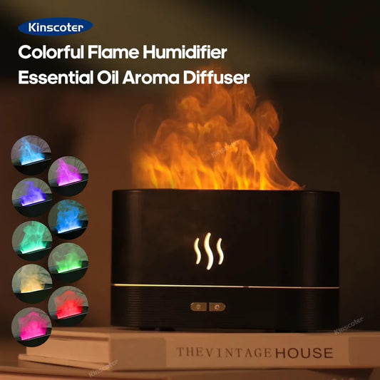 KINSCOTER RGB Colored Flame Aroma Diffuser USB Air Humidifier Purifier