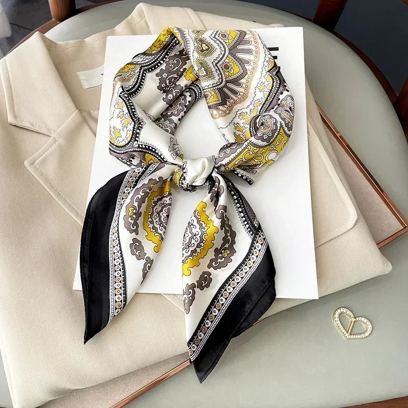 Luxury Design Print Silk Square Scarf Women