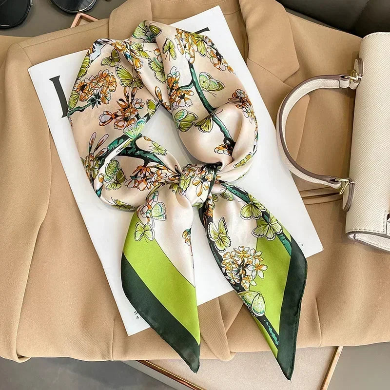 Luxury Design Print Silk Square Scarf Women