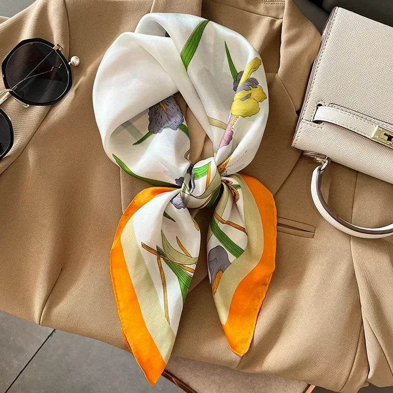 Luxury Design Print Silk Square Scarf Women