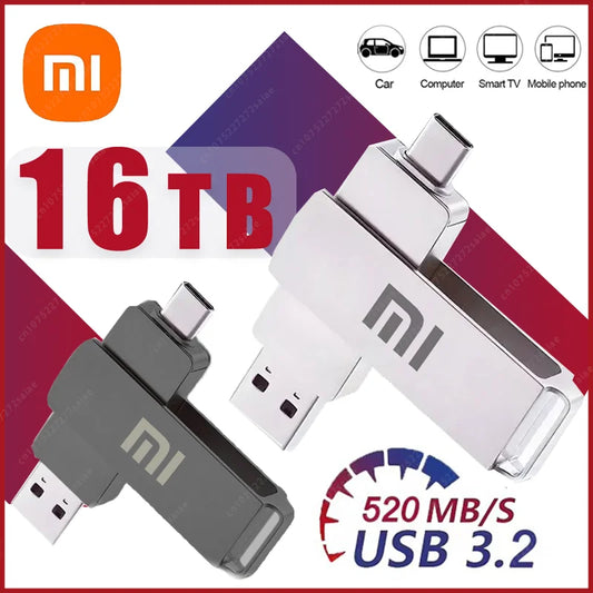 Xiaomi 16TB Flash Drive Usb 3.2 Super High Speed Flash Drive Metal Transfer Mini U Disk Pen Drive Type C Memory Disk SSD U Drive