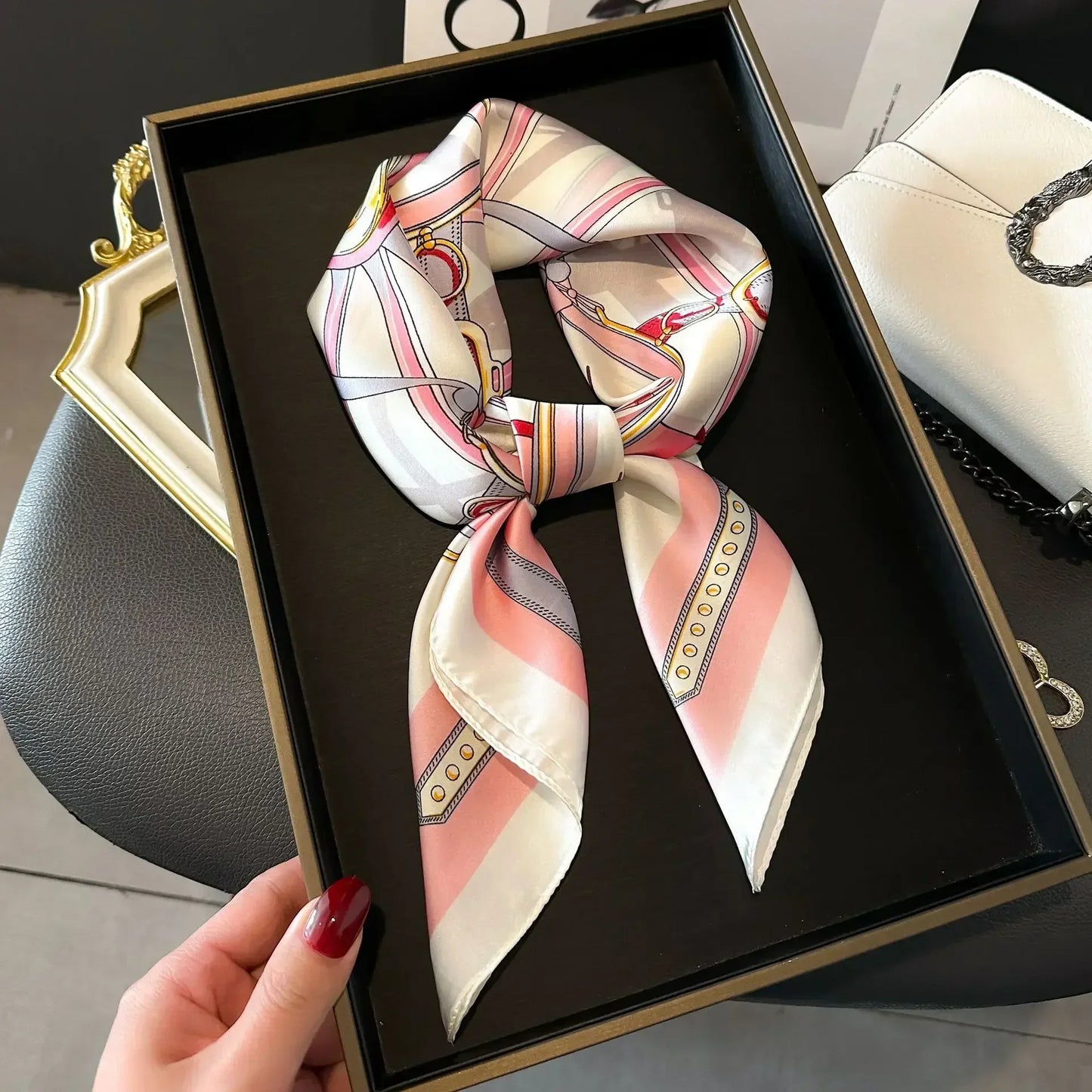 Luxury Design Print Silk Square Scarf Women