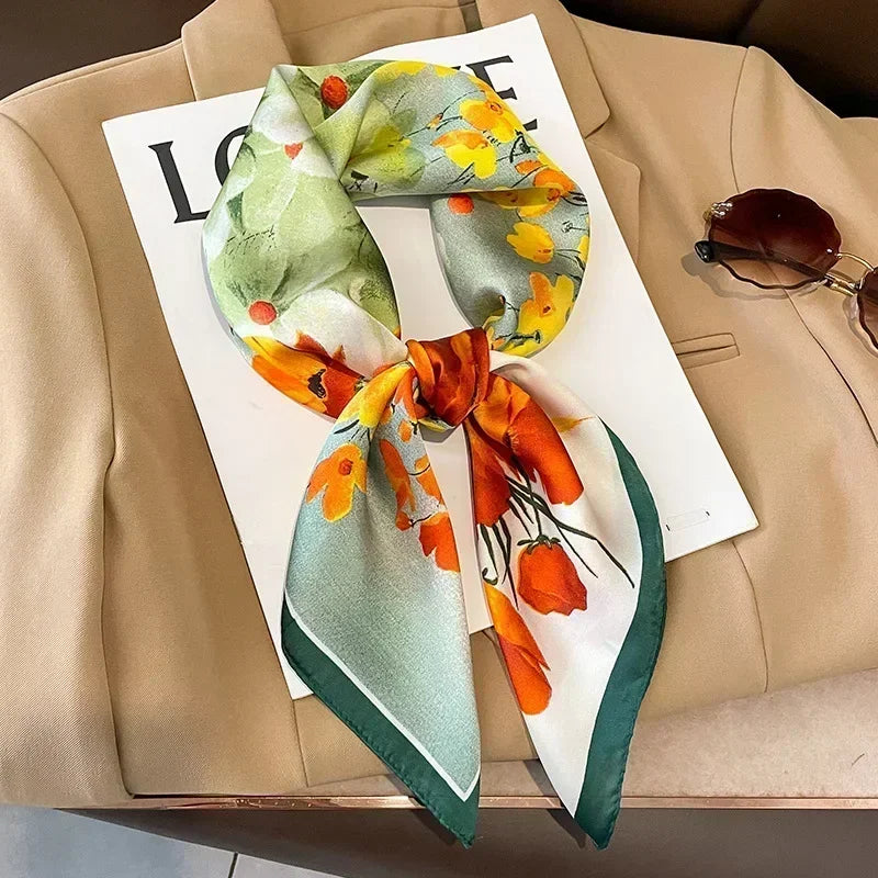 Luxury Design Print Silk Square Scarf Women