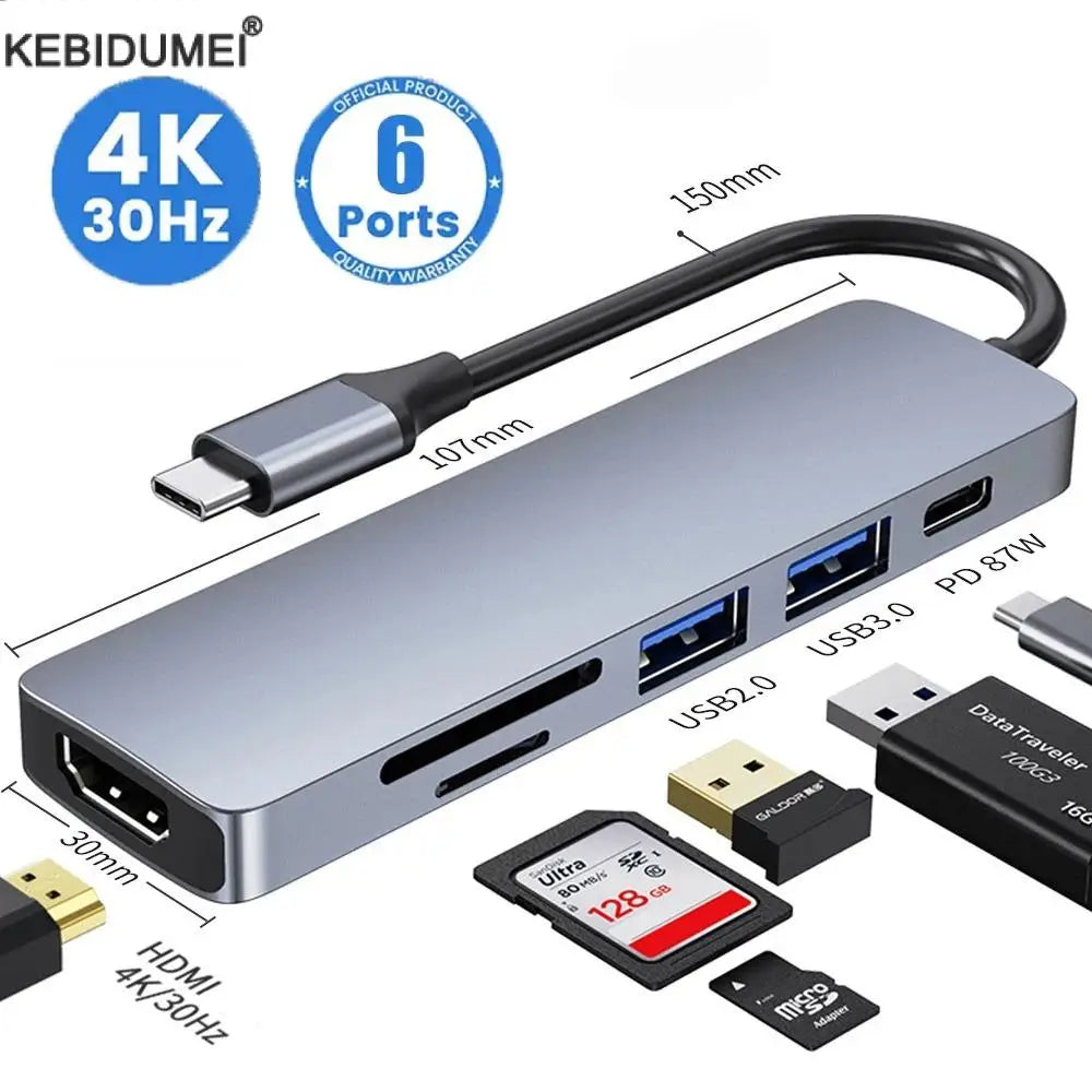 USB C Hub Type C 3.0 Adapter til 4K HDMI SD TF-kort PD Fast Charge Splitter Docking Station Hub