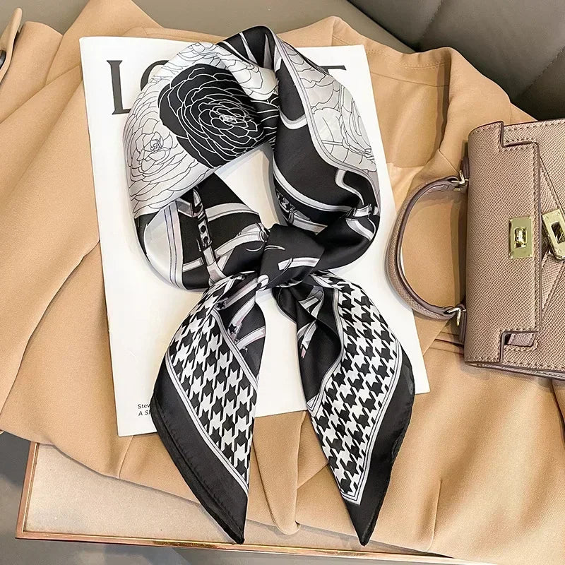 Luxury Design Print Silk Square Scarf Women