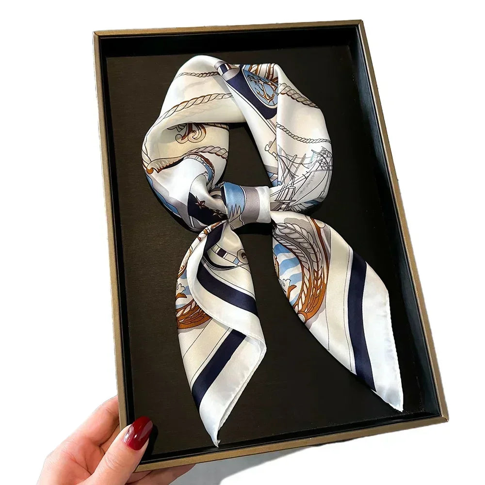 Luxury Design Print Silk Square Scarf Women