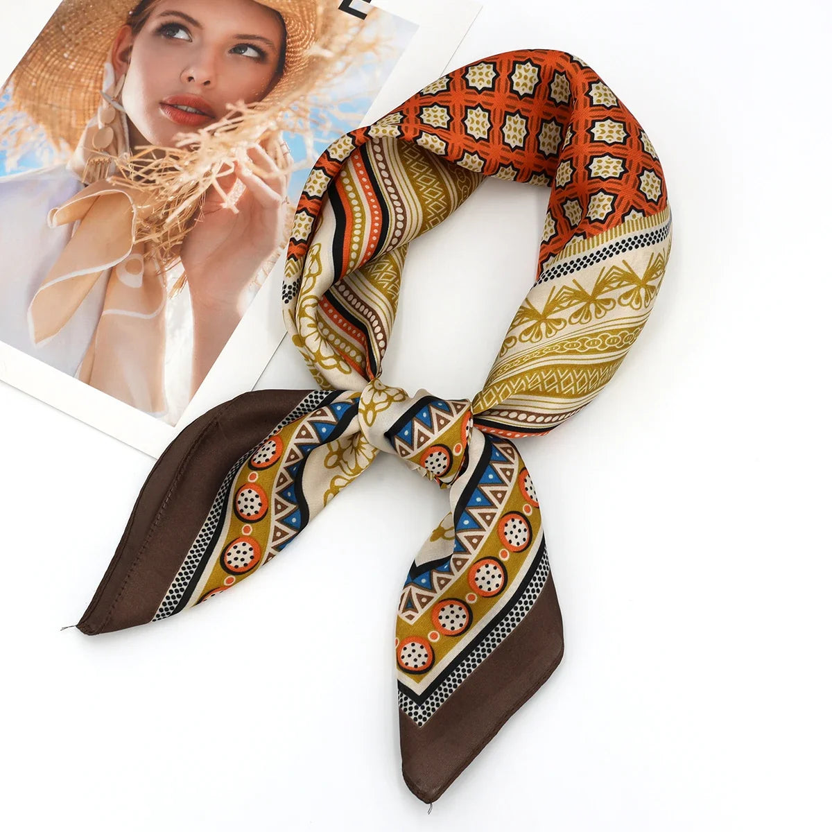 Luxury Design Print Silk Square Scarf Women