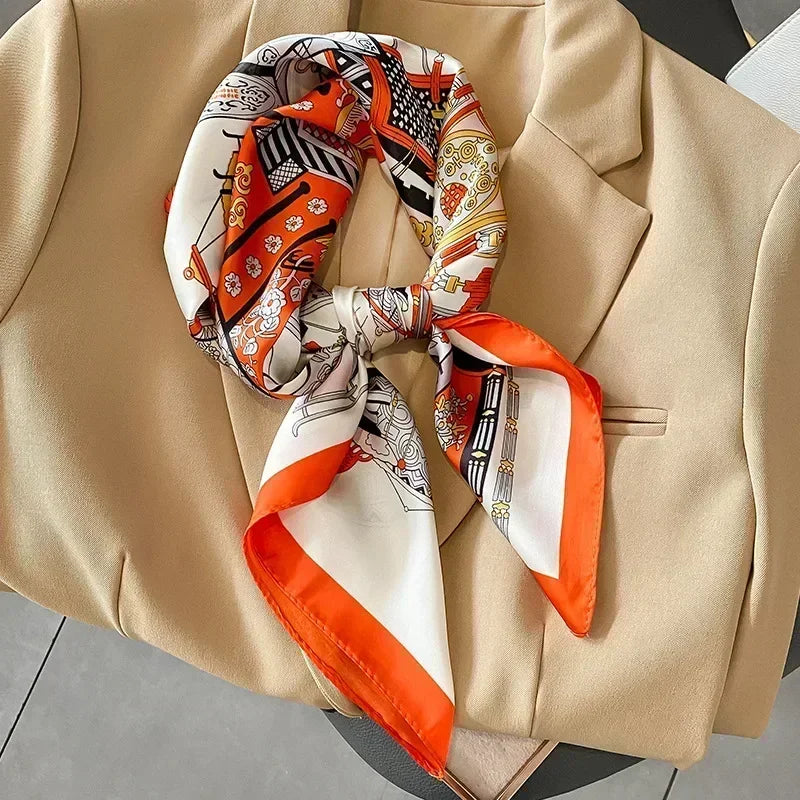 Luxury Design Print Silk Square Scarf Women