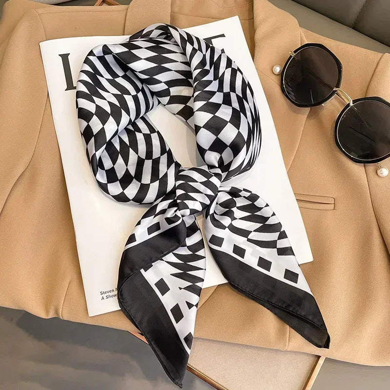 Luxury Design Print Silk Square Scarf Women