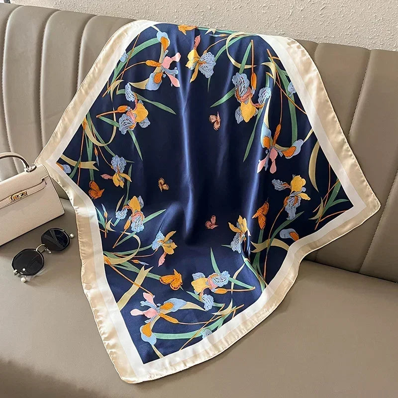 Luxury Design Print Silk Square Scarf Women