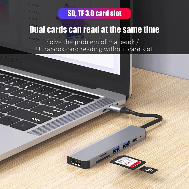 USB C Hub Type C 3.0 Adapter til 4K HDMI SD TF-kort PD Fast Charge Splitter Docking Station Hub