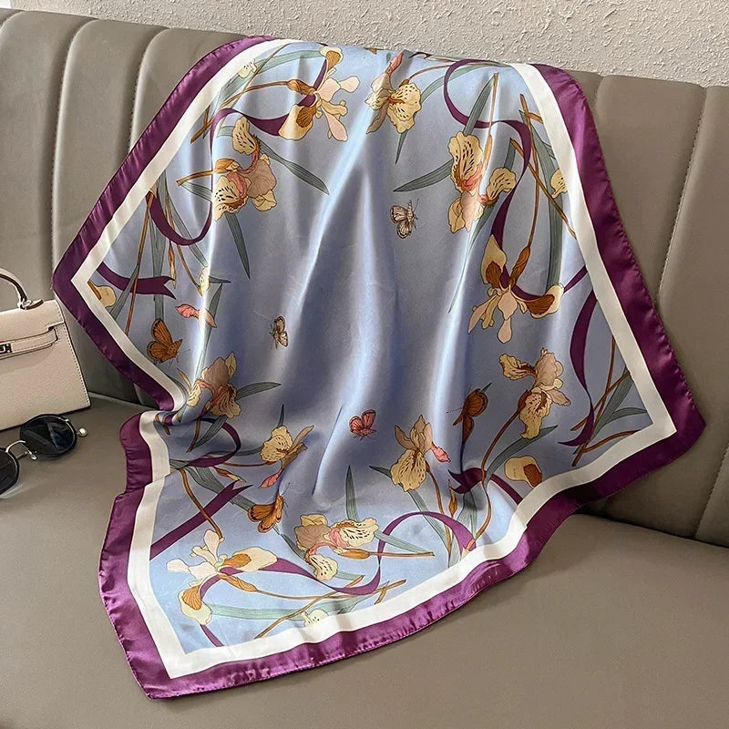 Luxury Design Print Silk Square Scarf Women