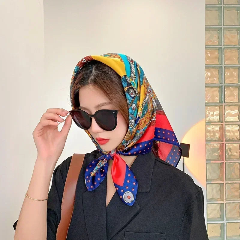 Luxury Design Print Silk Square Scarf Women