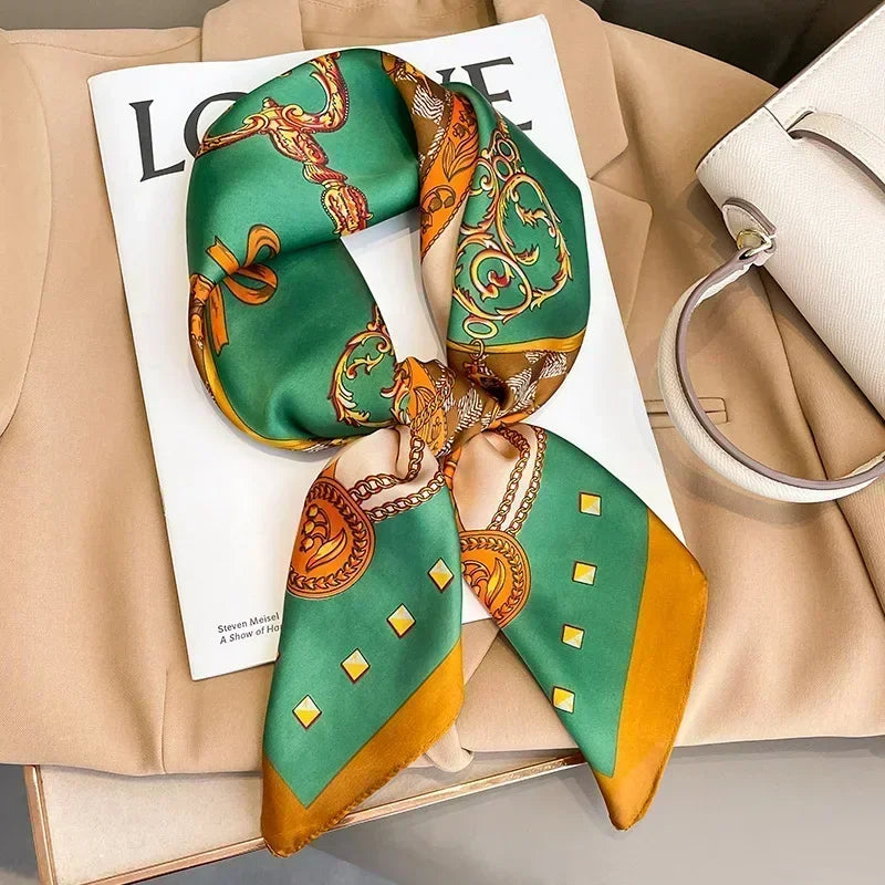 Luxury Design Print Silk Square Scarf Women