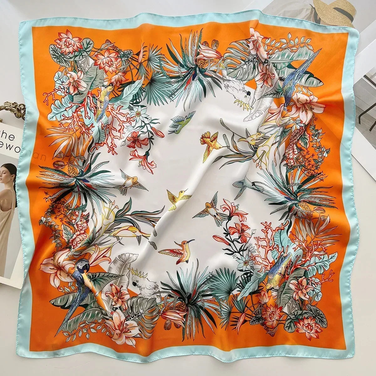 Luxury Design Print Silk Square Scarf Women