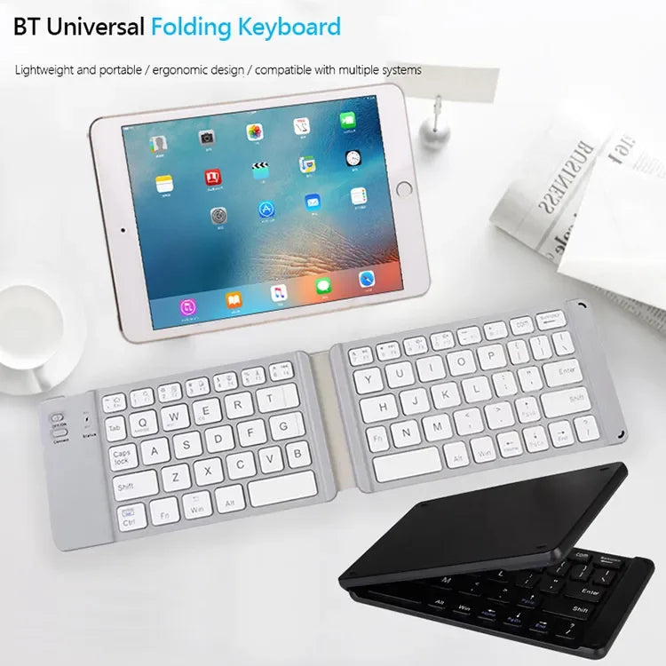 Wireless Folding Keyboard Rechargeable Foldable Bluetooth Keyboard for iPad IOS/Android/Windows Tablet