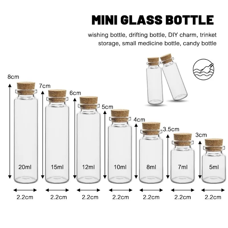 5ml-20ml Small Glass Bottles with Cork Stoppers DIY Decoration Mini Glass Vials Cork Message Glass Vial Wishing Bottles