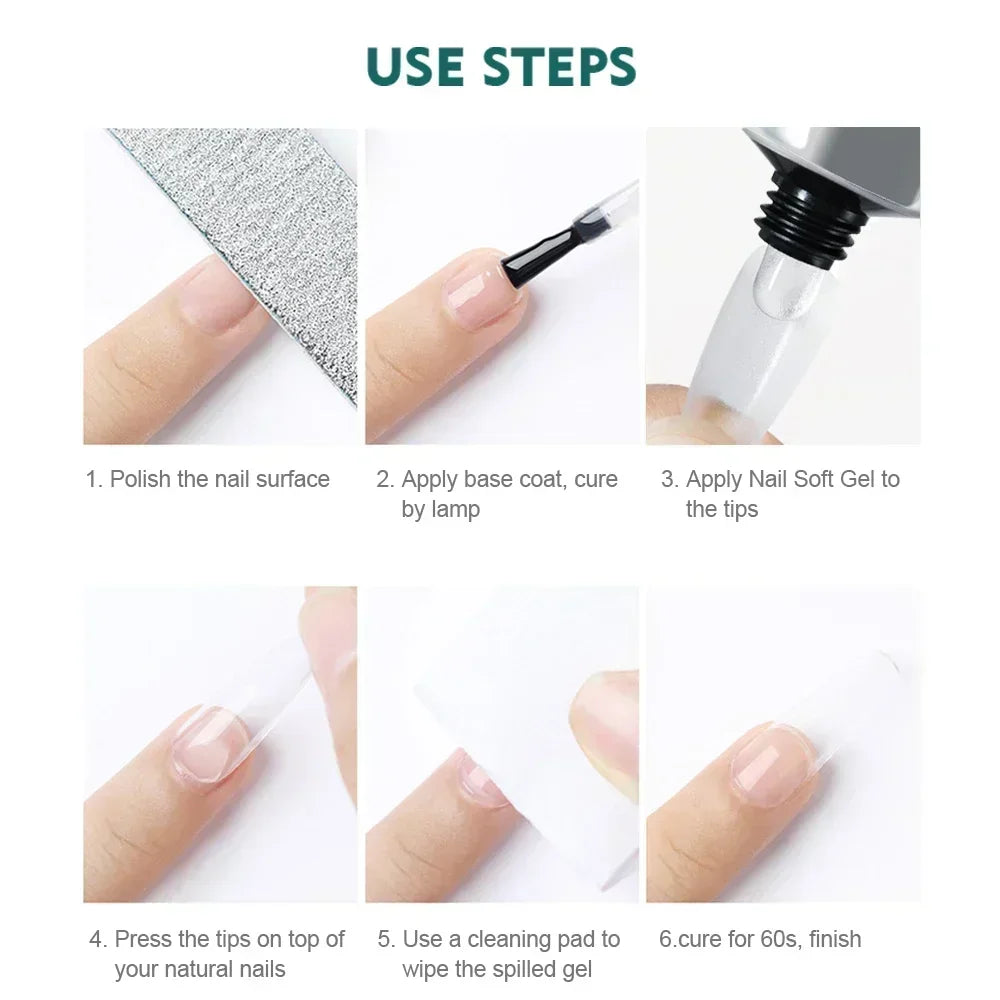 3-IN-1 Soft Nail Tips Set (Nails + Glue + UV Led)