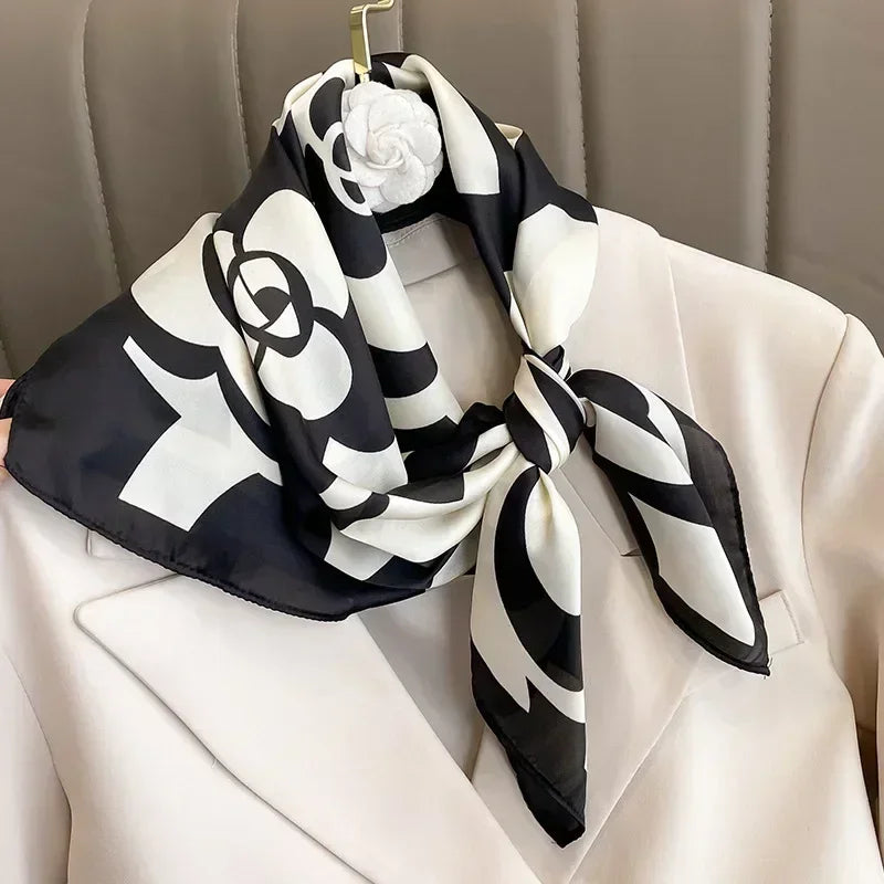 Luxury Design Print Silk Square Scarf Women