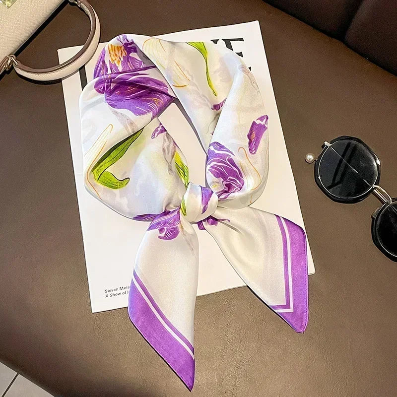 Luxury Design Print Silk Square Scarf Women