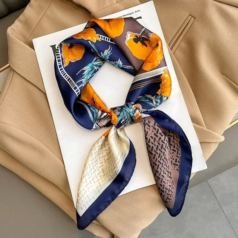 Luxury Design Print Silk Square Scarf Women