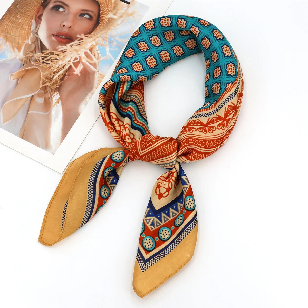 Luxury Design Print Silk Square Scarf Women